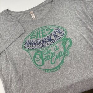 Women's L Gray Graphic Long Fitted Sleeve Tee She's Whiskey‎ in a Teacup